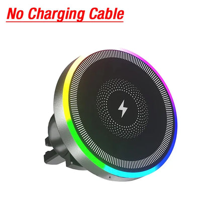 RGB Magnetic Wireless Car Charger, Air Vent Phone Mount with 360 Degree Ball Joint, for iPhone 12 and Newer, Black or White