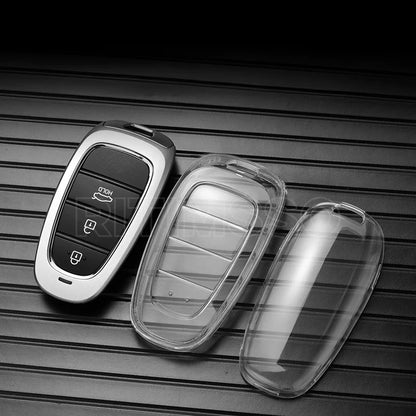 Key Fob Cover for Hyundai 4-Button Keys, Full-Wrap Clear TPU Case for Tucson (NX4), Sonata, Santa Fe and Nexo, Clear or Clear Black
