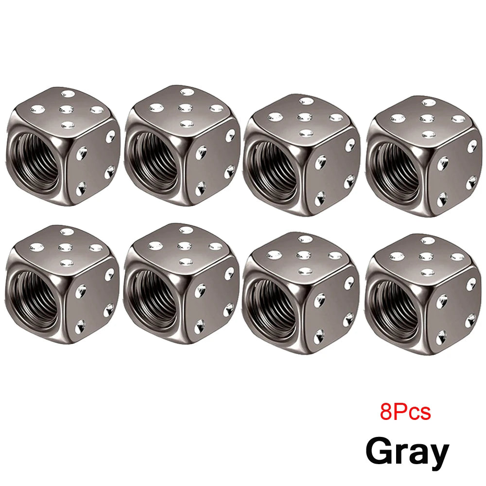 Dice Tire Valve Stem Caps, Dustproof Valve Covers for Cars, Trucks, Motorcycles and Bikes, 4 or 8 Pack, 11 Colors