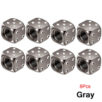 Dice Tire Valve Stem Caps, Dustproof Valve Covers for Cars, Trucks, Motorcycles and Bikes, 4 or 8 Pack, 11 Colors