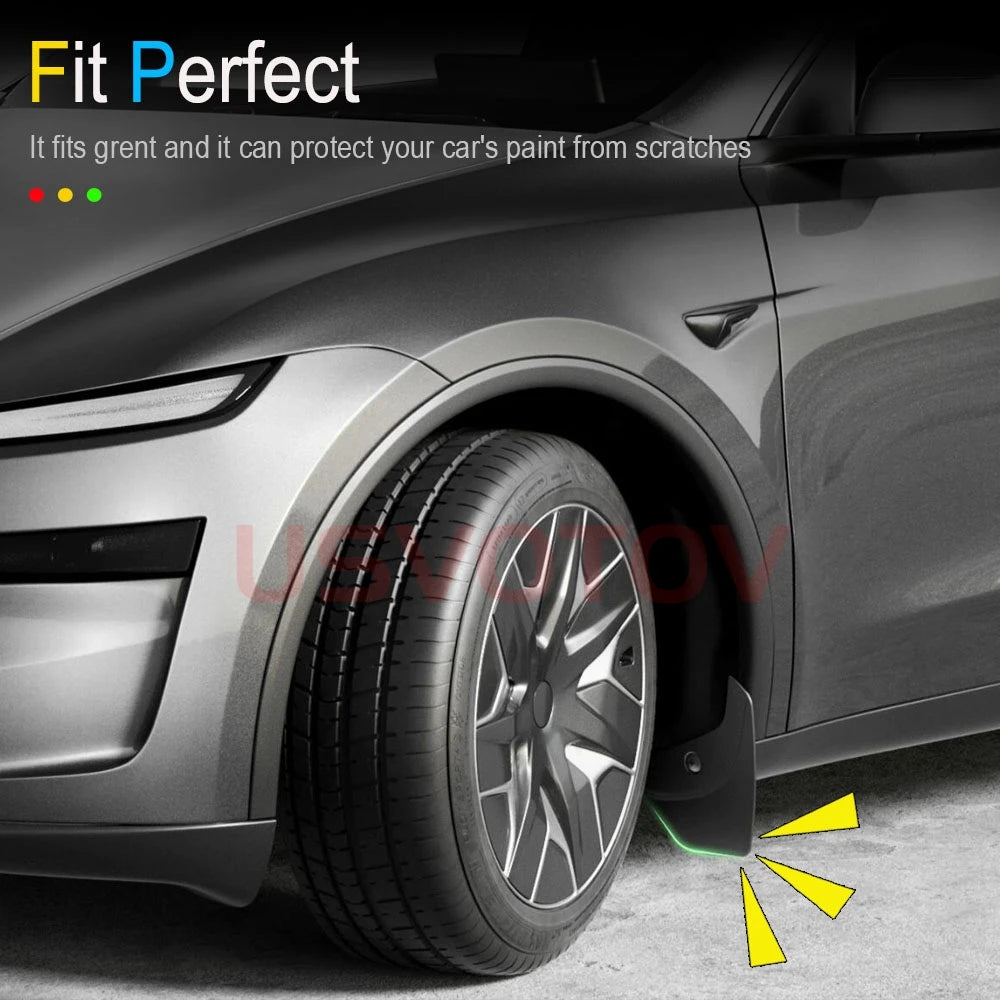 Soft TPE Mud Flaps for Tesla Model Y Juniper 2025+, Model 3 Highland 2024+ and Model Y L 6-Seat, No-Drill Splash Guards