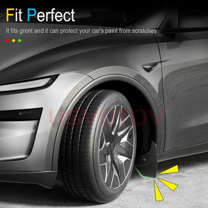 Soft TPE Mud Flaps for Tesla Model Y Juniper 2025+, Model 3 Highland 2024+ and Model Y L 6-Seat, No-Drill Splash Guards