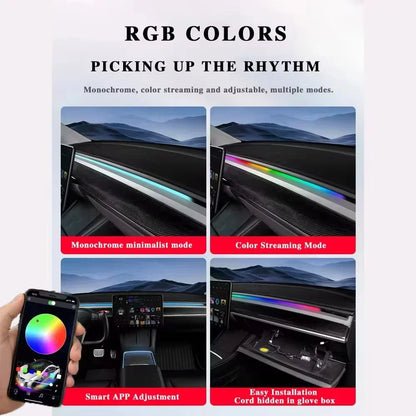 Dashboard Ambient Light Kit for Tesla Model 3 and Model Y, RGB Fiber Optic Strips with App Control and Music Sync, Optional 4 Footwell Lights