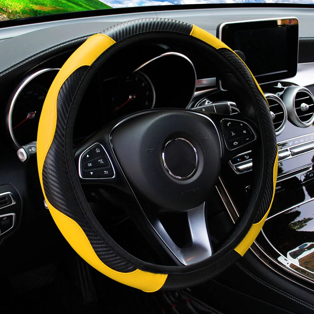 Yellow and black steering wheel cover