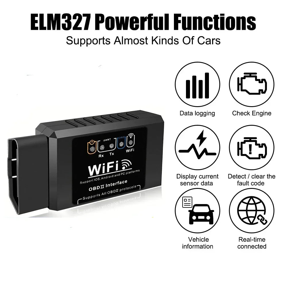 ELM327 adapter functions for most OBD2 cars