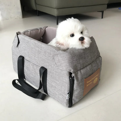 Center Console Pet Booster Seat for Small Dogs and Cats, Portable Carrier Bag with Waterproof Oxford Cloth, Small or Large, Gray or Khaki