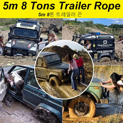 8 Ton Tow Strap with U Shackles, 5 m (16.4 ft) High Strength Polyester Recovery Strap, Reflective Blue or Yellow