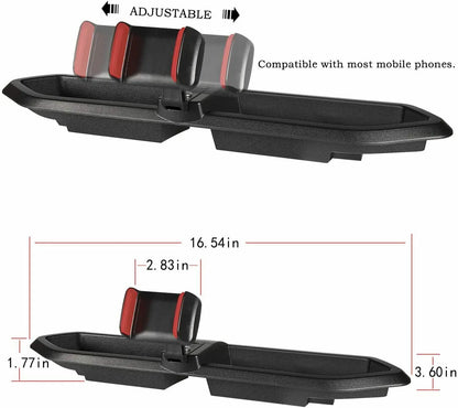 Dash Storage Tray with Phone Holder Mount for Jeep Wrangler 2018+ (JL and JLU), Black Dash Panel Organizer