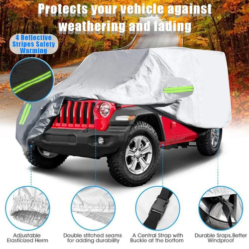 Full Car Cover for Jeep Wrangler JL 2018-2019, JK, TJ, YJ and CJ, Silver or Black 190T Polyester, Choose 2-Door or 4-Door Size
