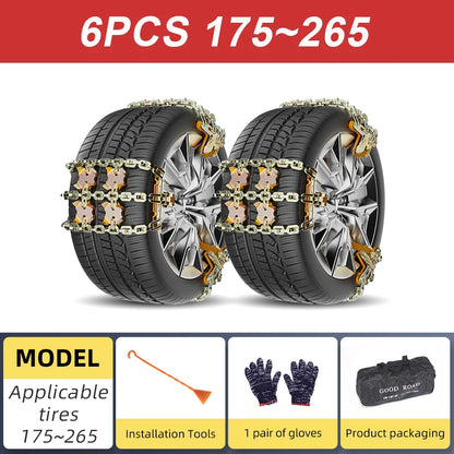 Set of 6 snow chain straps for two tires
