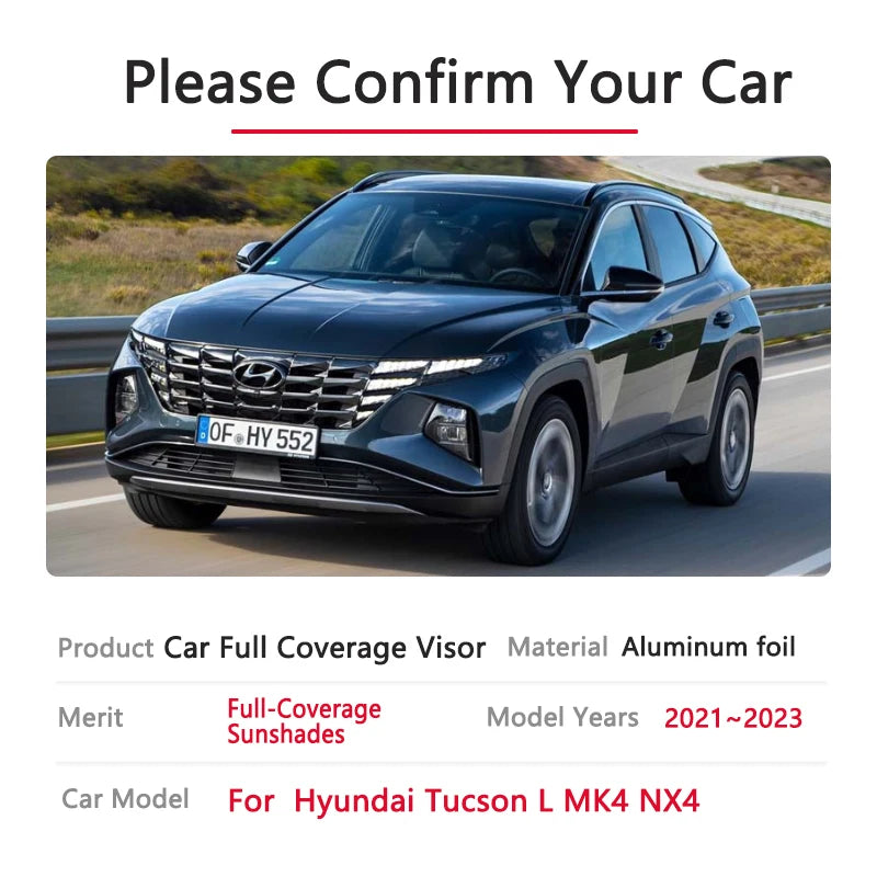 Window Sunshades for Hyundai Tucson 2022-2023 (NX4), Silver Aluminum Foil, Windshield, Front or Rear Sets, or All Windows
