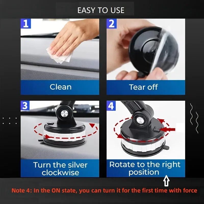 Installation steps: clean, remove film, press and turn to lock