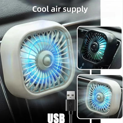 Mini Air Vent Car Fan with Colorful LED Lights, 3 Speed USB Cooling Fan with Soft Rubber Vent Clip, Black or White