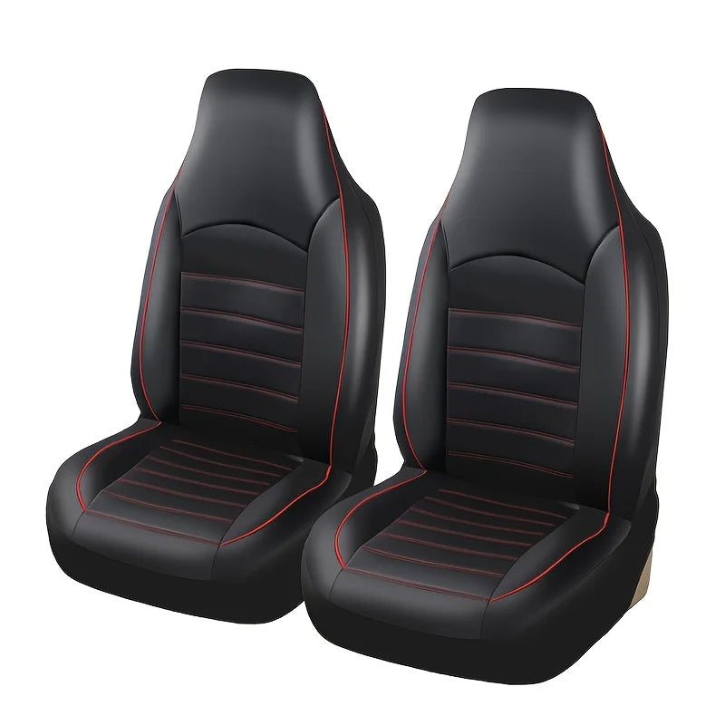 2 Front Car Seat Covers, PU Faux Leather High Back Bucket Seat Covers for Most Cars, Trucks, SUVs and Vans, 3 Colors
