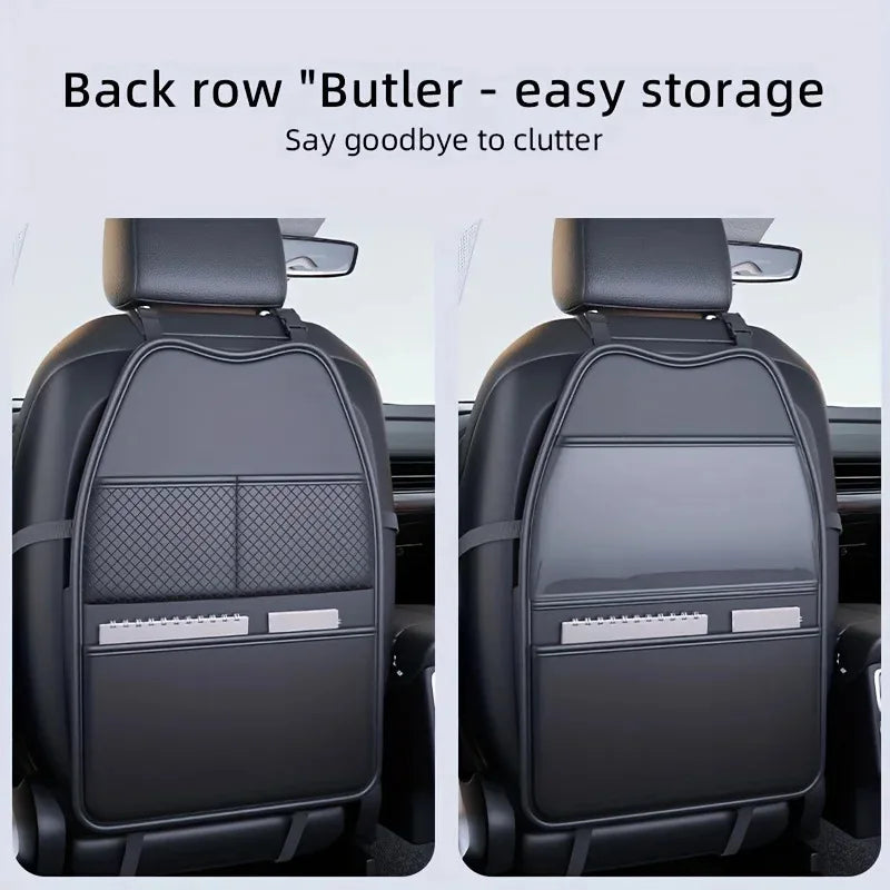 Car Seat Back Kick Mat with Storage Pockets and Tablet Holder, PU Leather Seat Back Protector and Organizer, 2 or 3 Pockets