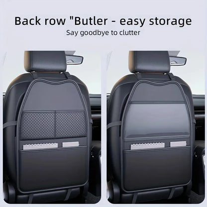 Car Seat Back Kick Mat with Storage Pockets and Tablet Holder, PU Leather Seat Back Protector and Organizer, 2 or 3 Pockets
