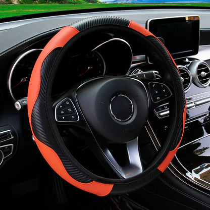 Orange and black steering wheel cover