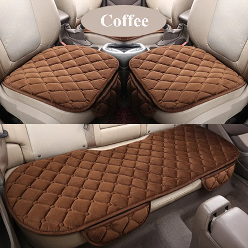 Plush Winter Car Seat Pads, Warm Non-Slip Cushions for Front and Rear Seats, Single Pad or 3 Piece Set, 4 Colors