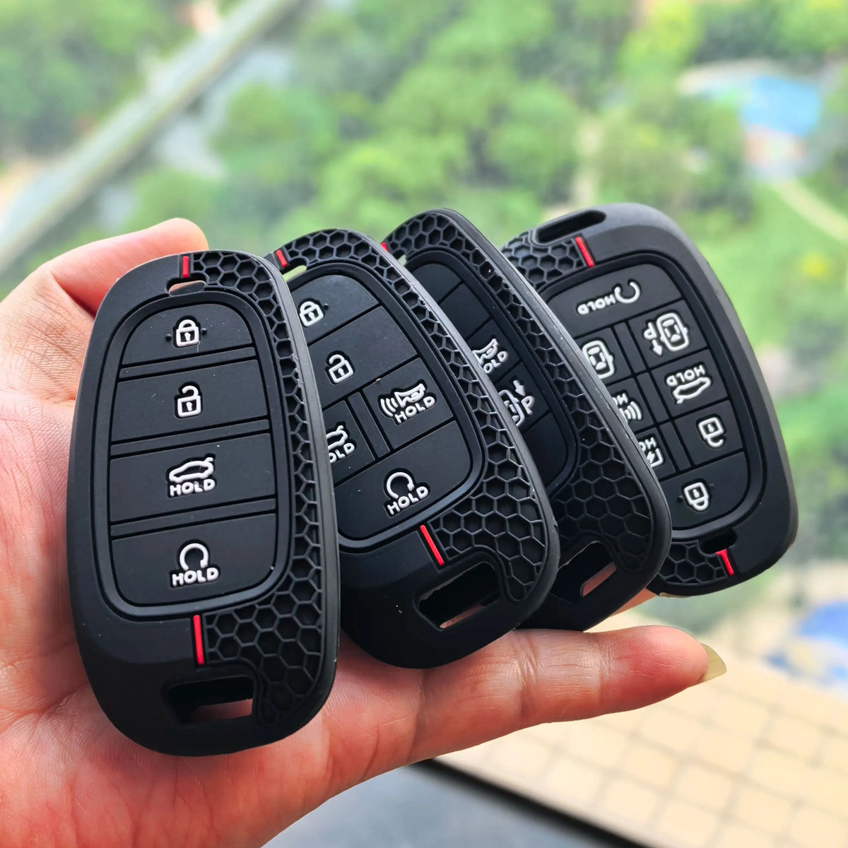 Key Fob Cover for Hyundai 4, 5, 7 and 8-Button Keys, Black Silicone Case for Tucson (NX4), Sonata, Santa Fe and Ioniq 5