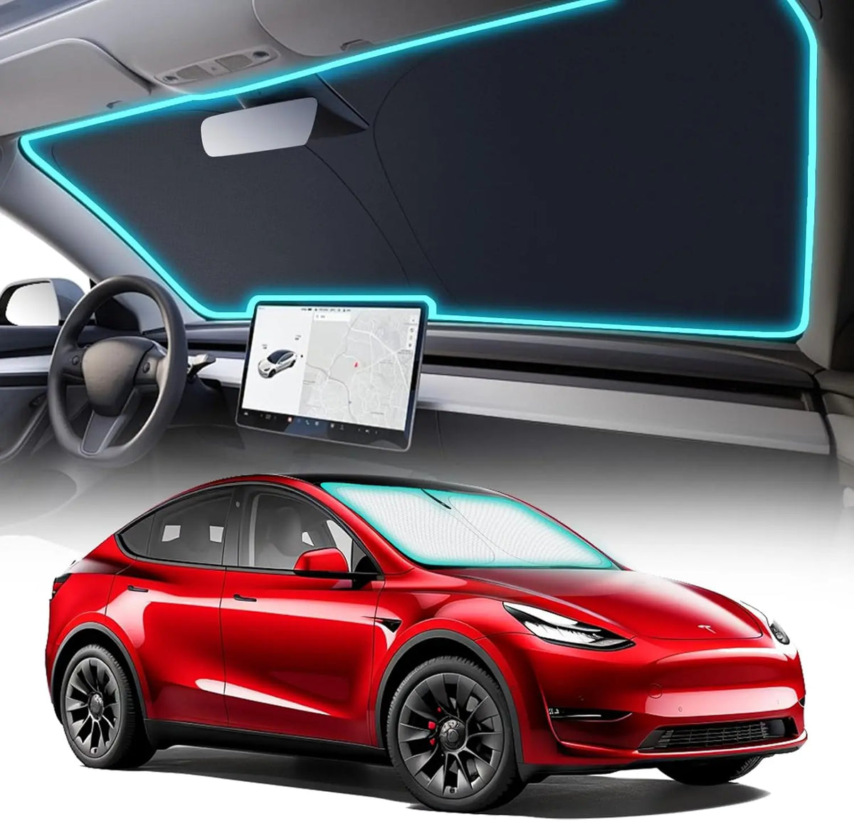 Glass Roof Sunshade for Tesla Model Y 2020-2024 and Juniper, Model 3 2017-2023 and Highland, Clip-On Shades in Black, White or Blue