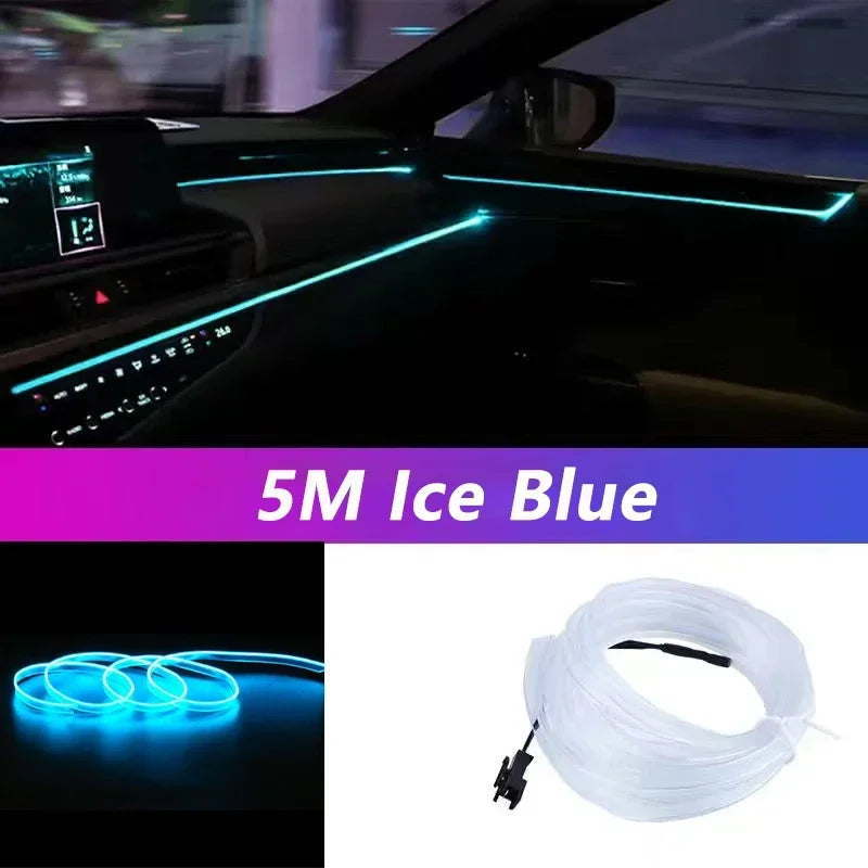 5 m (16.5 ft) EL Wire Car Interior Ambient Light, Flexible Neon Trim Strip with USB or 12V Socket Driver, 10 Colors