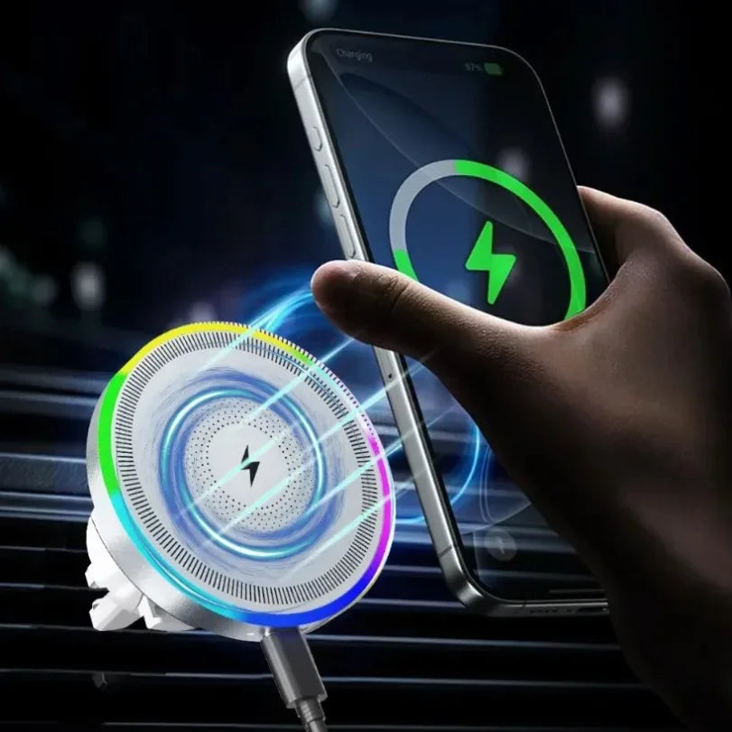 RGB Magnetic Wireless Car Charger, Air Vent Phone Mount with 360 Degree Ball Joint, for iPhone 12 and Newer, Black or White