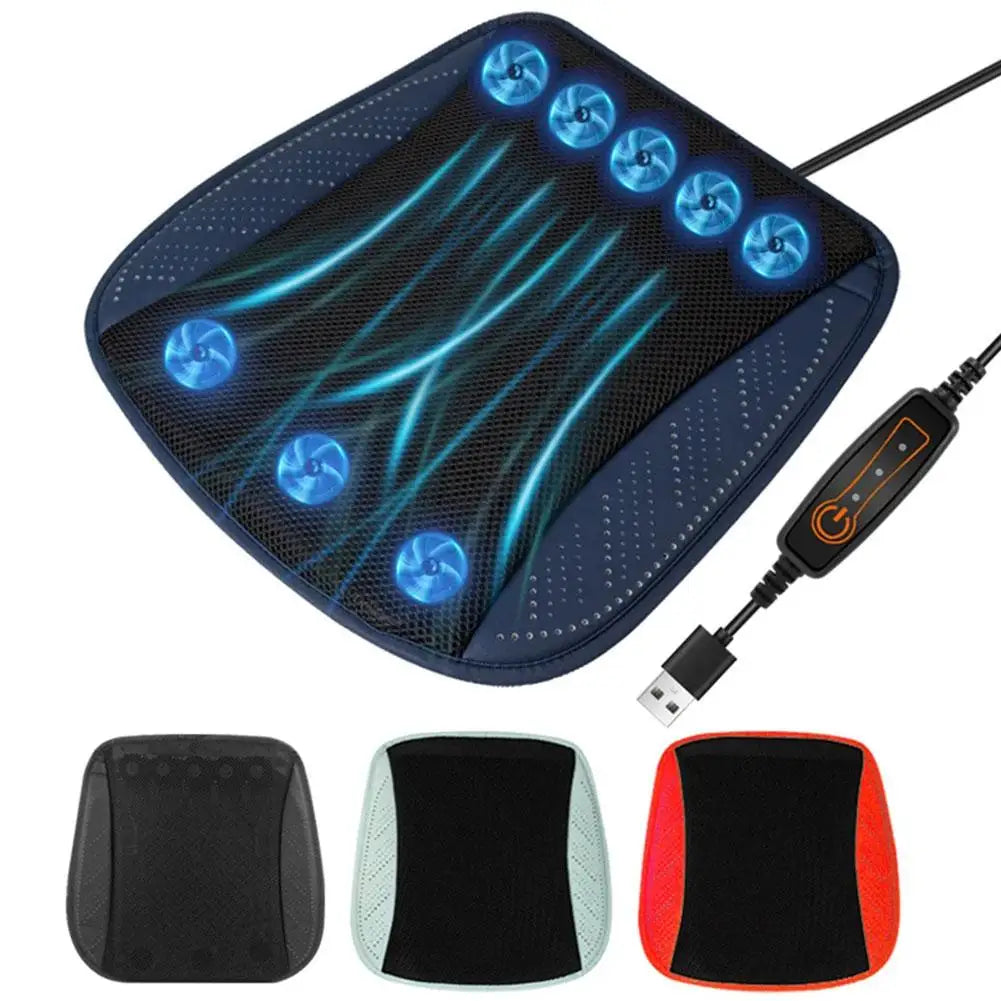USB Cooling Seat Cushion with 5 or 8 Fans, 3 Speed Ventilated Seat Pad for Car, Home or Office Chair, 16.9 x 16.9 Inch
