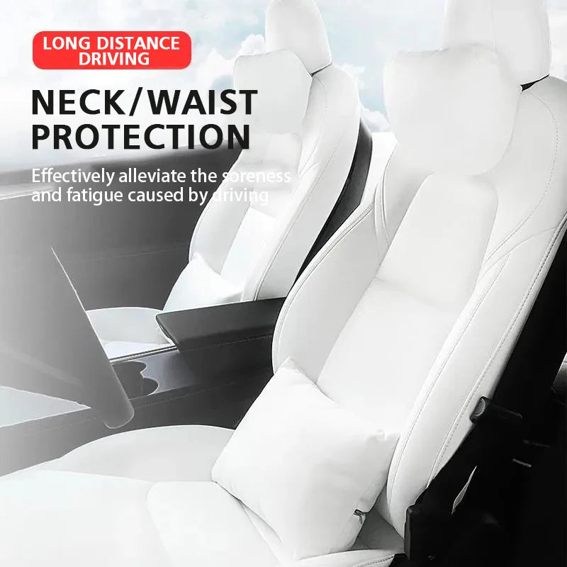 Headrest and Lumbar Pillows for Tesla Model 3 and Model Y, Soft Skin-Feel Neck and Back Support, White or Black
