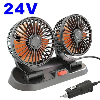 Car Cooling Fan with 1, 2 or 3 Adjustable Heads, 360 Degree Dashboard Fan with 2 Speeds, USB, 12V or 24V Plug