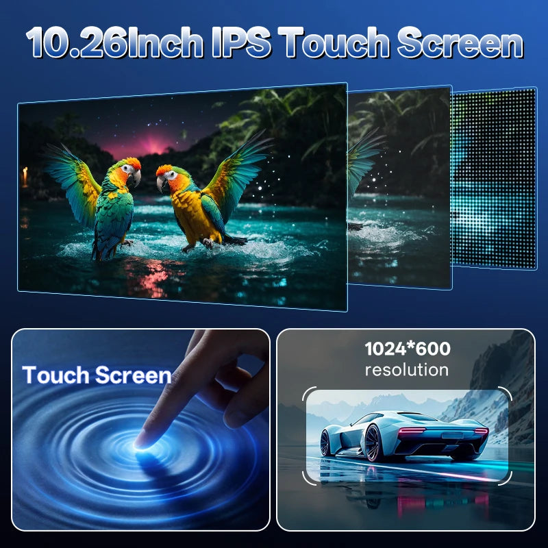 10.26 inch IPS touch screen, 1024 x 600