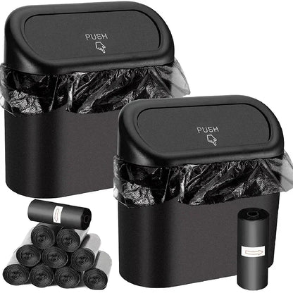 Mini Car Trash Can with Lid and Garbage Bags, Leak-Proof Small Bin for Door Pockets, Consoles and Desks, 4 Colors