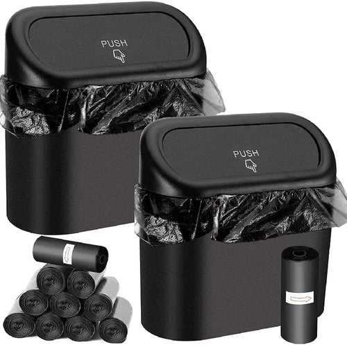 Mini Car Trash Can with Lid and Garbage Bags, Leak-Proof Small Bin for Door Pockets, Consoles and Desks, 4 Colors