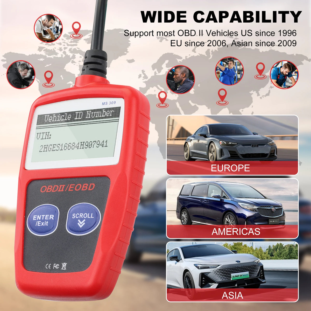 OBD2 code reader works with a wide range of cars