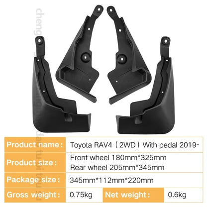 Mud Flaps for Toyota RAV4 2019-2025, 2WD Models with Running Boards, Front and Rear ABS Splash Guards
