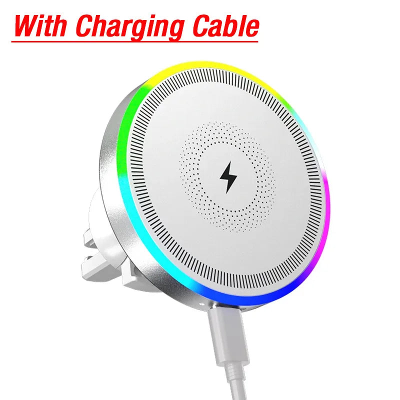 RGB Magnetic Wireless Car Charger, Air Vent Phone Mount with 360 Degree Ball Joint, for iPhone 12 and Newer, Black or White