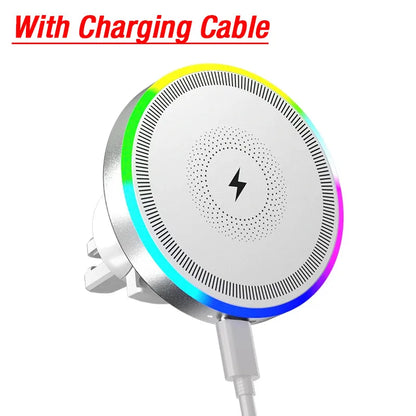 RGB Magnetic Wireless Car Charger, Air Vent Phone Mount with 360 Degree Ball Joint, for iPhone 12 and Newer, Black or White