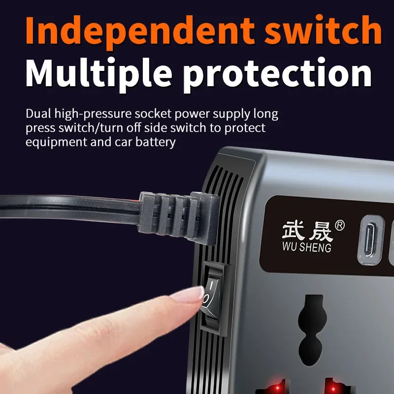 200W Car Power Inverter, 12V to 110V AC Outlets with USB-C PD and QC3.0 USB Ports, Optional Digital Display, for Cars, Trucks, SUVs and RVs