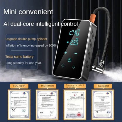Rechargeable Tire Inflator 150 PSI with Power Bank, Cordless Air Pump with Digital Display and Auto Stop, Touchscreen or Button Model