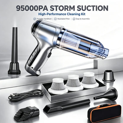 Rechargeable Handheld Car Vacuum, Up to 15000 Pa Suction, Basic or Pro Brushless Version, Blower Mode, Optional Extra HEPA Filters