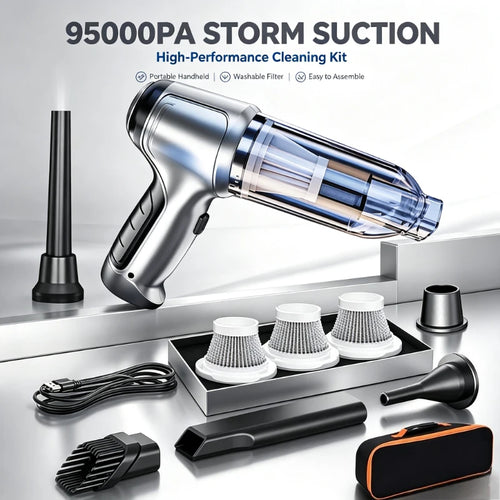 Rechargeable Handheld Car Vacuum, Up to 15000 Pa Suction, Basic or Pro Brushless Version, Blower Mode, Optional Extra HEPA Filters