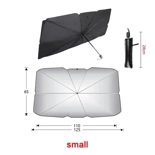 Small umbrella sun shade size: 43.3 in top, 49.2 in bottom, 25.6 in high, 11 in folded