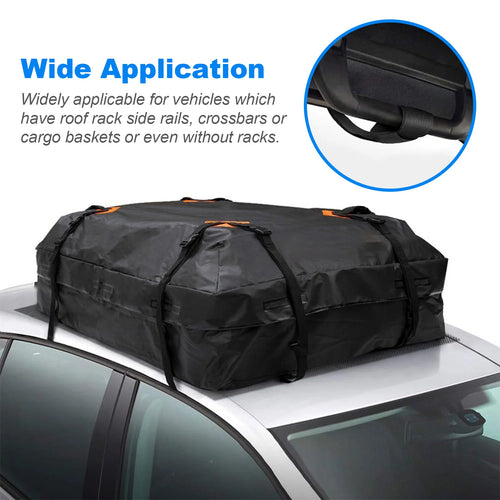 Waterproof Rooftop Cargo Bag, 425L Soft Roof Carrier for Cars and SUVs, 8 Buckle Straps, Foldable, Black