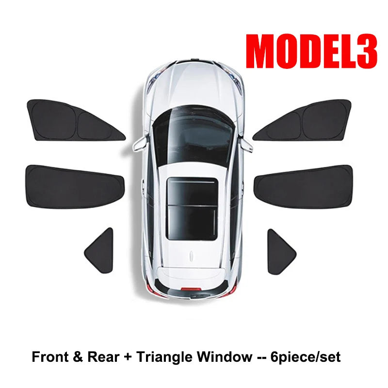 Privacy Sun Shades for Tesla Model 3 2019-2026 Including Highland, Oxford Cloth Windshield and Side Window Shades, 1 to 8 Pieces