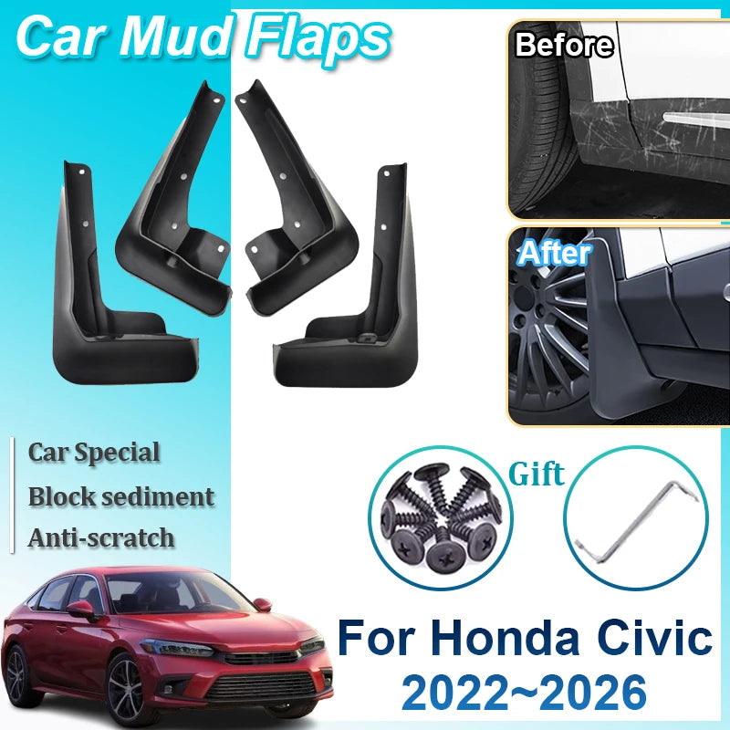 Mud Flaps for Honda Civic FL Liftback 2022-2026 (11th Gen), Lightweight ABS Front and Rear Mudguards
