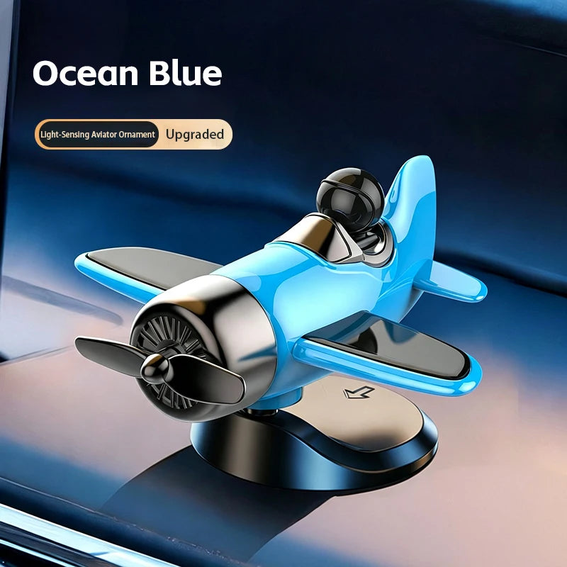 Solar Powered Airplane Dashboard Ornament, Light Activated Spinning Propeller, Vintage Aviator Car Decor, No Batteries Needed