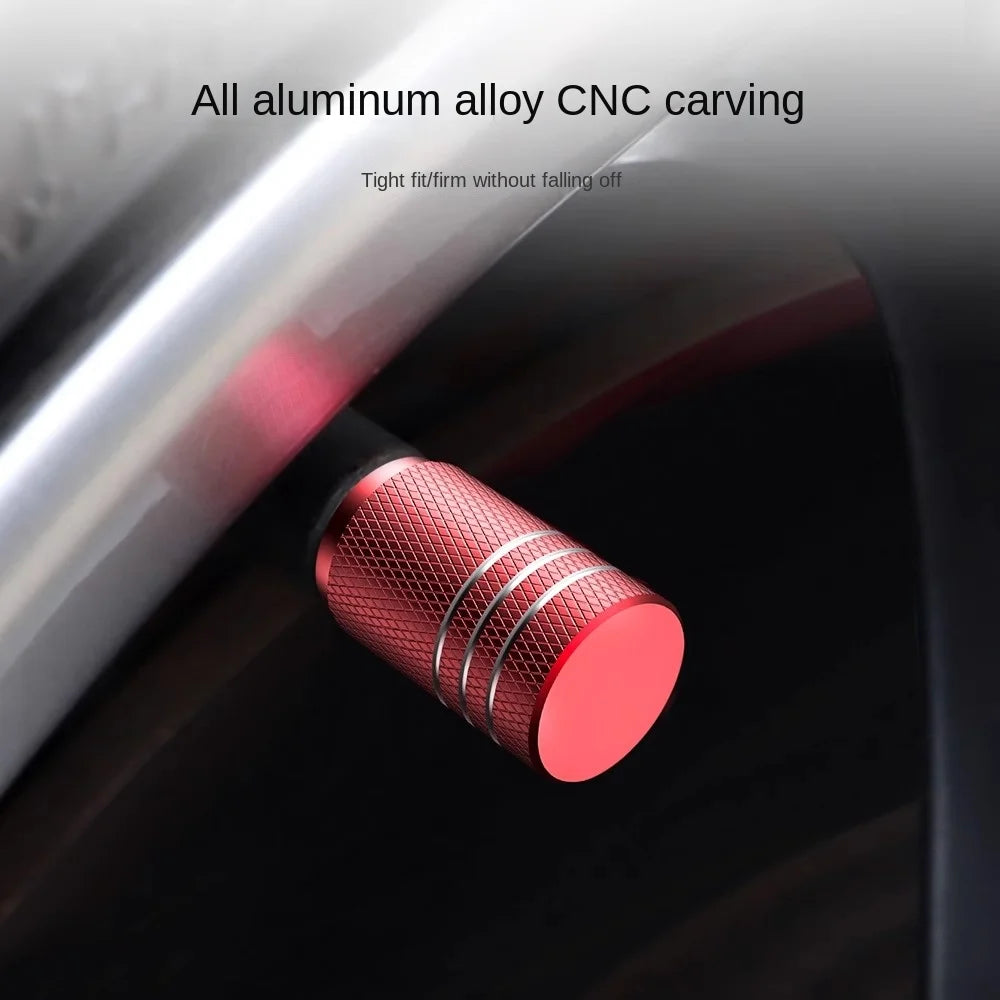 Aluminum Tire Valve Stem Caps, Knurled Grip, Set of 4, Universal Fit for Standard Schrader Valves, Silver, Red or Black