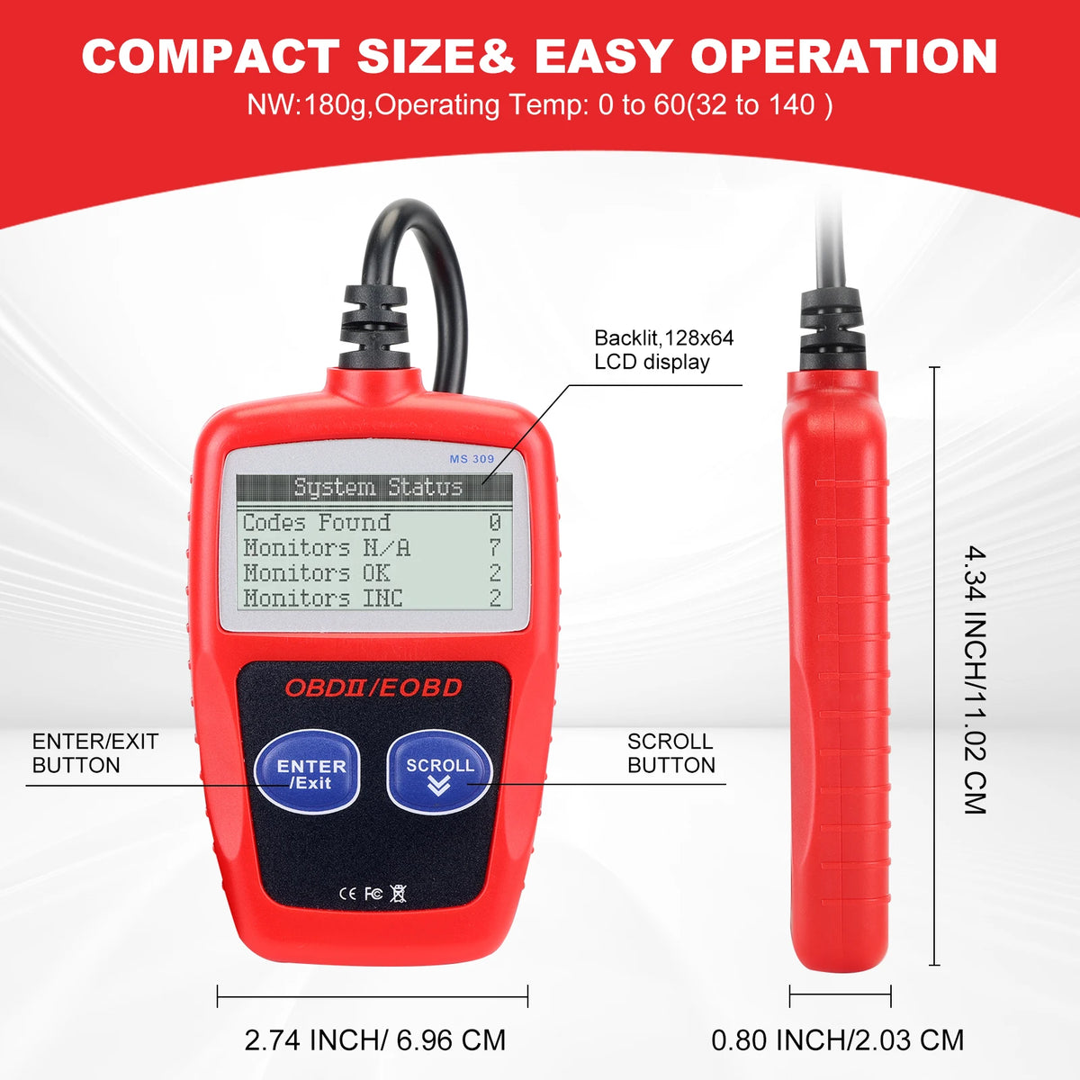 Compact OBD2 code reader size