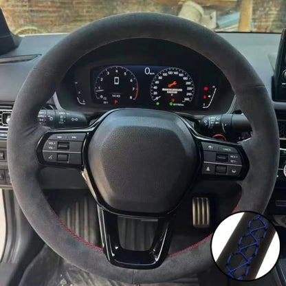 Steering Wheel Cover for Honda CR-V 2023 and Civic 2022-2023, Hand-Sewn Perforated Suede, Non-Slip Grip Sides, 7 Stitching Colors