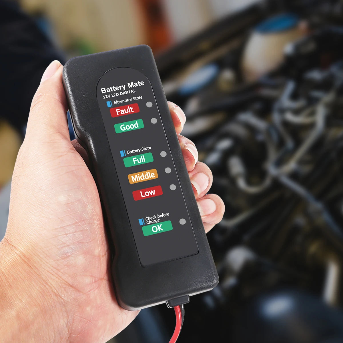 12V Car Battery and Alternator Tester, 6 LED Battery Checker for Charge Level and Charging System