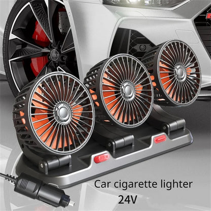 Car Cooling Fan with 1, 2 or 3 Adjustable Heads, 360 Degree Dashboard Fan with 2 Speeds, USB, 12V or 24V Plug